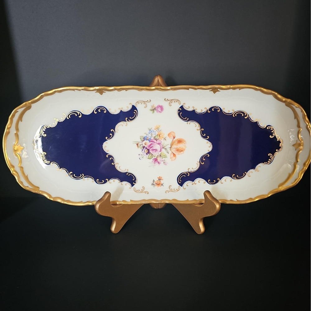 Vintage Reichenbach Germany 15.25" Serving Platter Echt Kobalt Blue Gold Floral